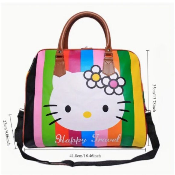 Hello Kitty Travel Duffle Bag Striped PU NWT - Picture 4 of 5